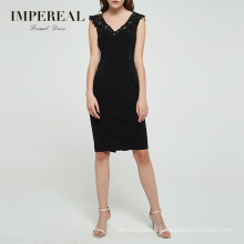 Beading V Neckline V Back Sample Evening Straight Black Evening Dress